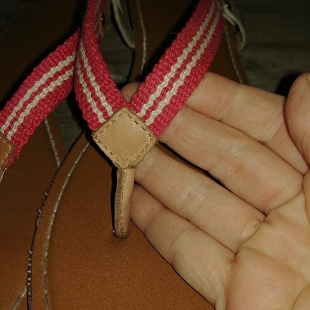 Gap Women's Size 8 Strappy Brown Leather Sandals Pink & White Ribbon Back Strap - Picture 3 of 5